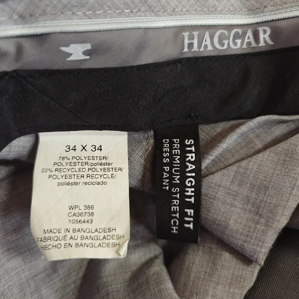 Haggar flat front straight fit premium stretch dress pants sz 34 x 34
